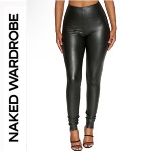 Naked Wardrobe Black High-Waisted drip on drip faux leather leggings pants